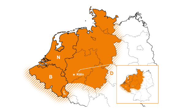 Vertriebsgebiet Nordwest | Nordrhein-Westfalen, Niedersachsen, Hamburg, Bremen und Schleswig-Holstein sowie Benelux