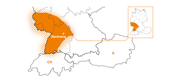 Vertriebsgebiet Suedwest | Baden-Wuerttemberg, Saarland, Rheinland-Pfalz und Suedhessen