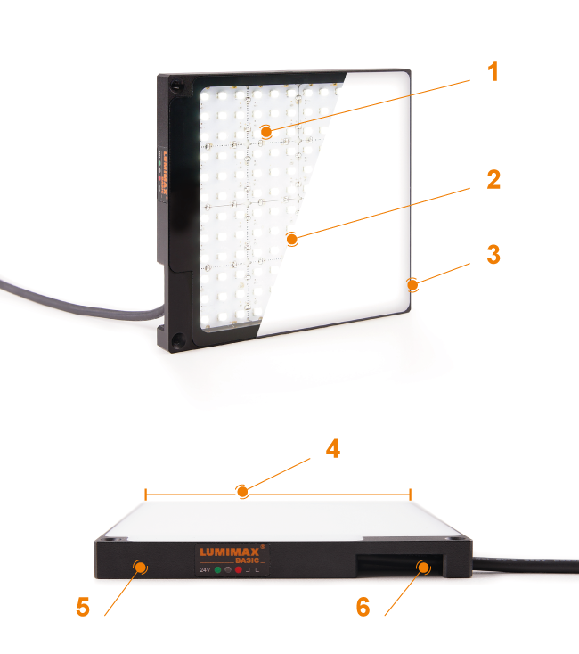 BASIC Area Lighting | Permanent and switch operation | Directed light or backlight in red, white and infrared | Alu housing and IP64 | 5 different light area | Compact design | 3D cable outlet and standardised connection concept