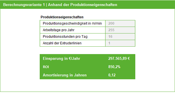 Berechnungsvariante 1 | Beispiel anhand der Produktionseigenschaften